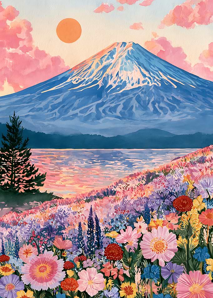 Mount Fuji and Wildflower Meadow