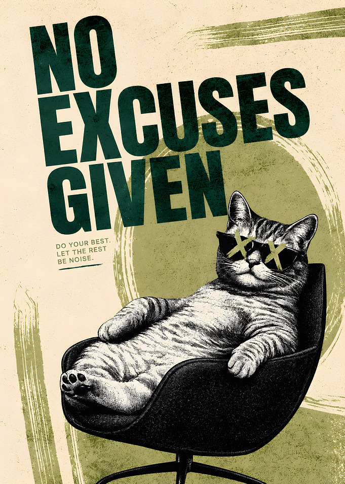 No Excuses Given Cat Poster