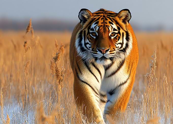 Majestic Tiger Walking Through Tall Grass
