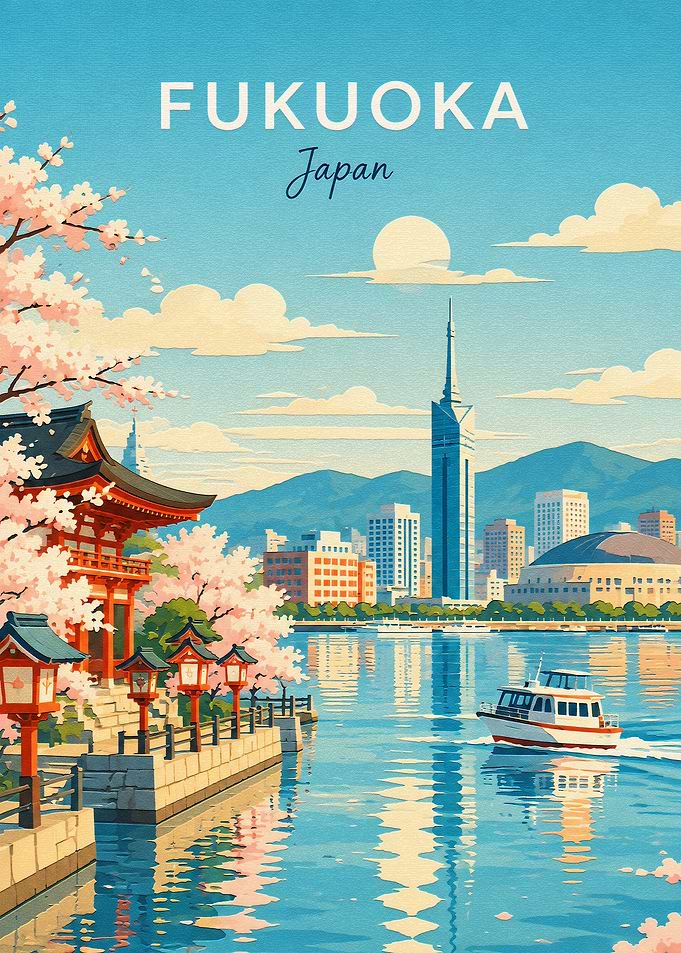 Fukuoka Japan Travel Poster