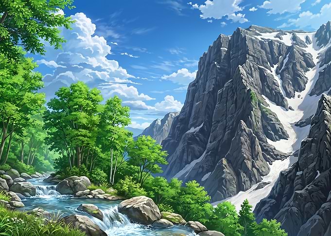 Scenic Mountain Stream and Forest