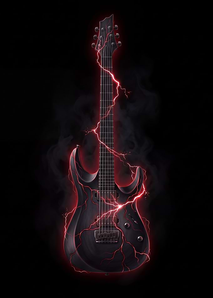 Electric Guitar with Red Lightning