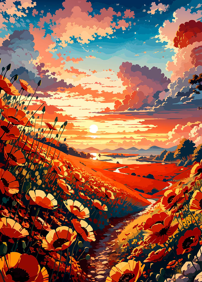 Vibrant Poppy Field at Sunset