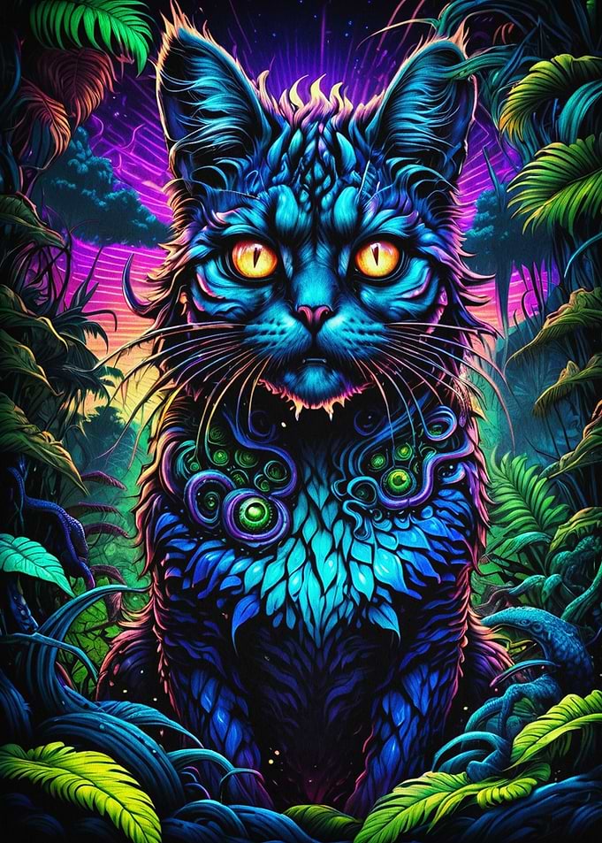 Cosmic Jungle Cat Psychedelic Art