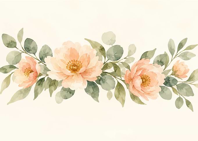 Watercolor Peach Peony Floral Arrangement
