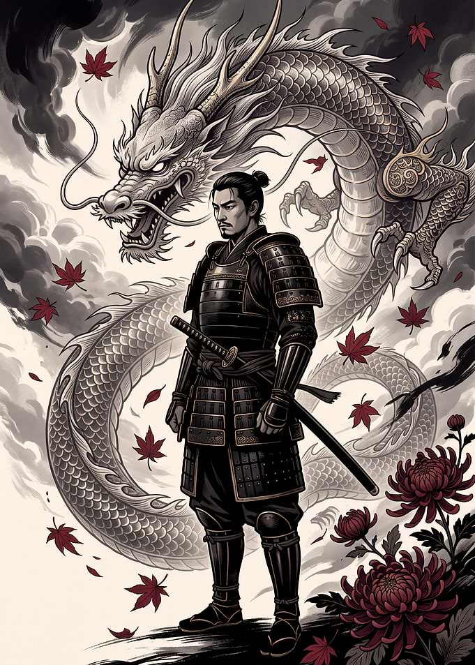 Samurai Warrior with Majestic Dragon