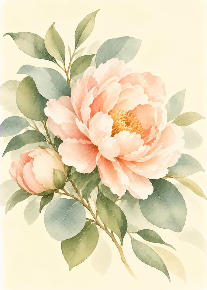 Soft Watercolor Peony Floral Illustration
