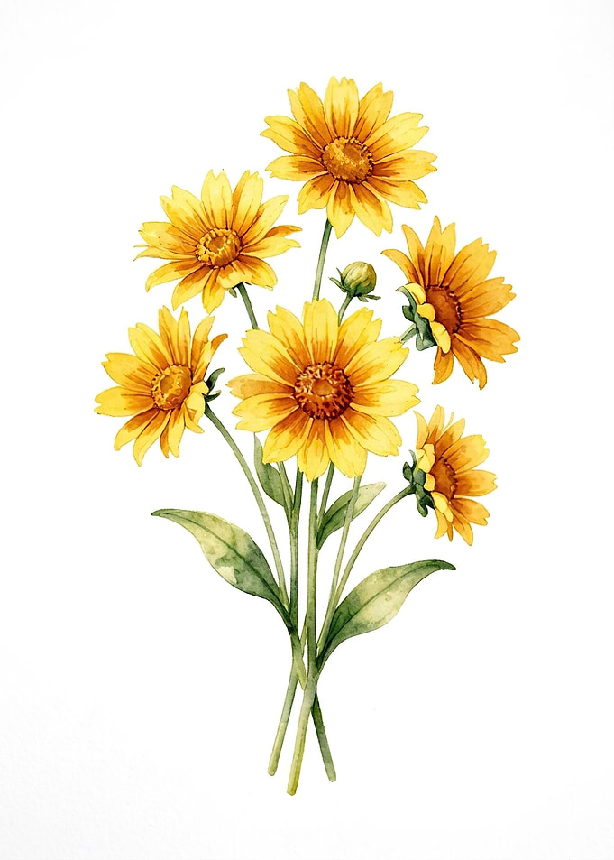 Watercolor Bouquet of Yellow Flowers