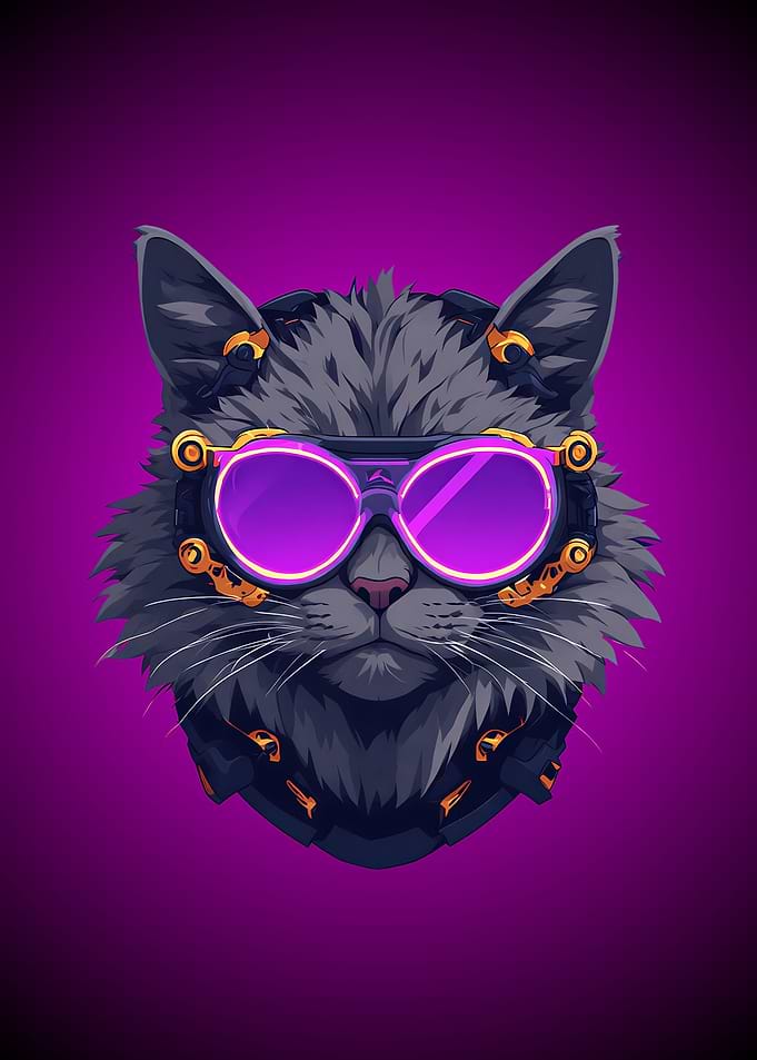 Cyberpunk Cat with Neon Goggles