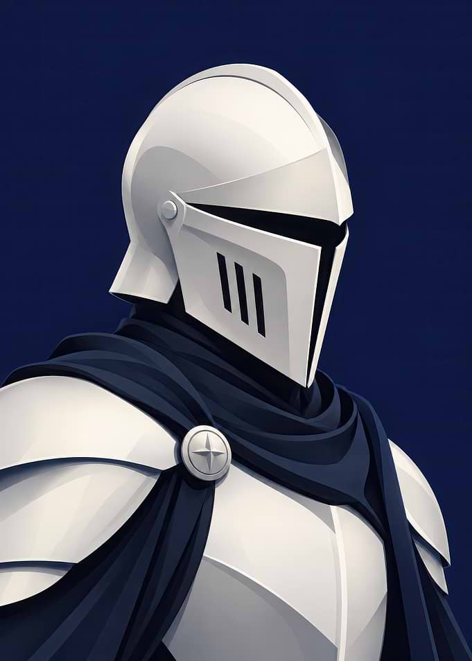 Minimalist White Knight in Dark Armor