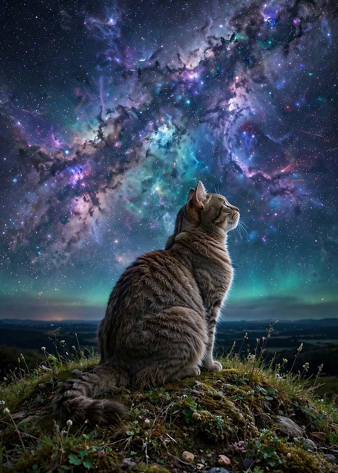 Tabby Cat Gazing at Galaxy