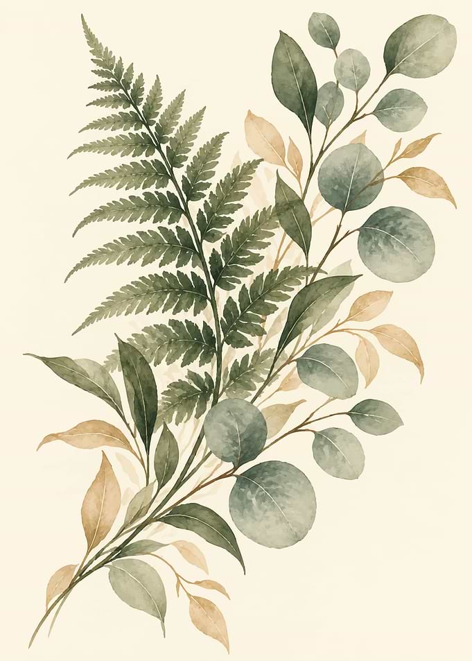 Watercolor Botanical Fern and Eucalyptus Bouquet
