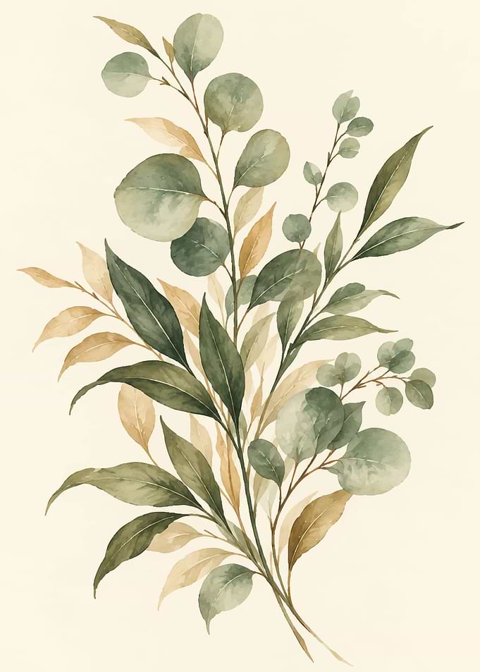 Watercolor Eucalyptus and Leaf Bouquet
