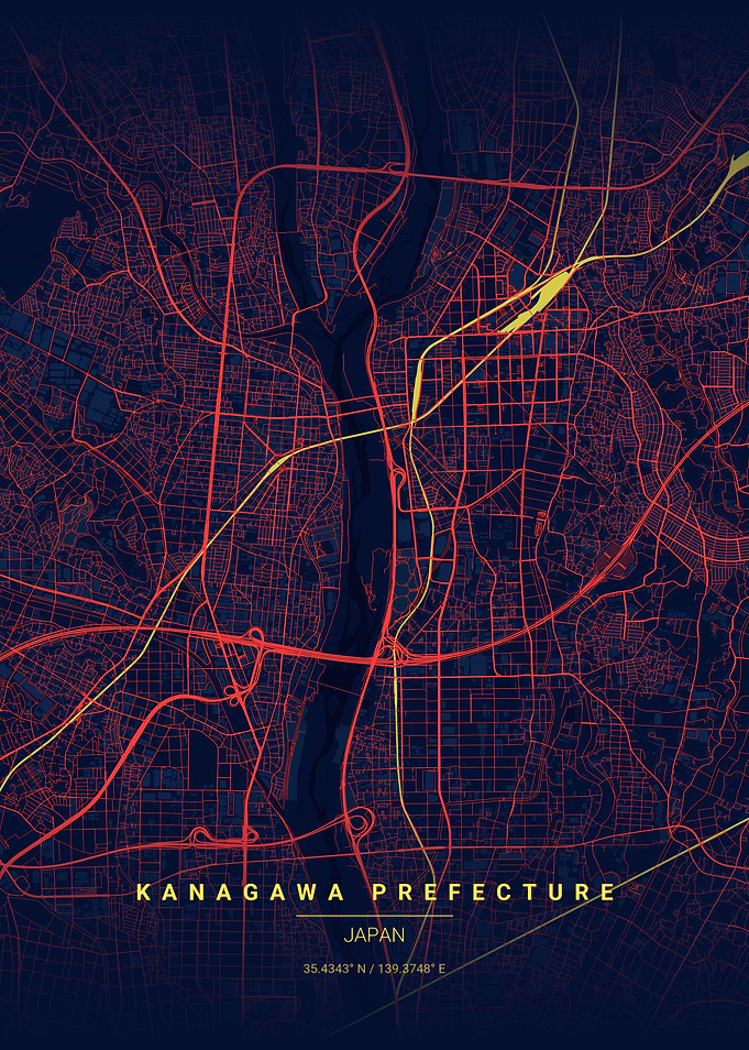 Kanagawa Prefecture Japan Map Poster