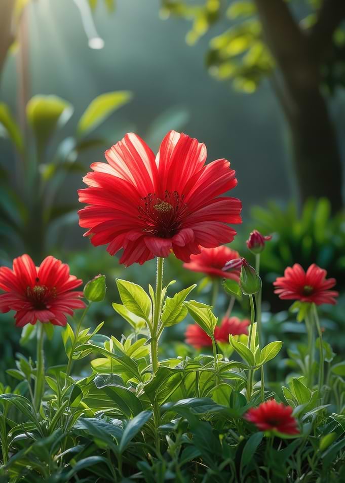 Vibrant Red Flowers in Sunlight