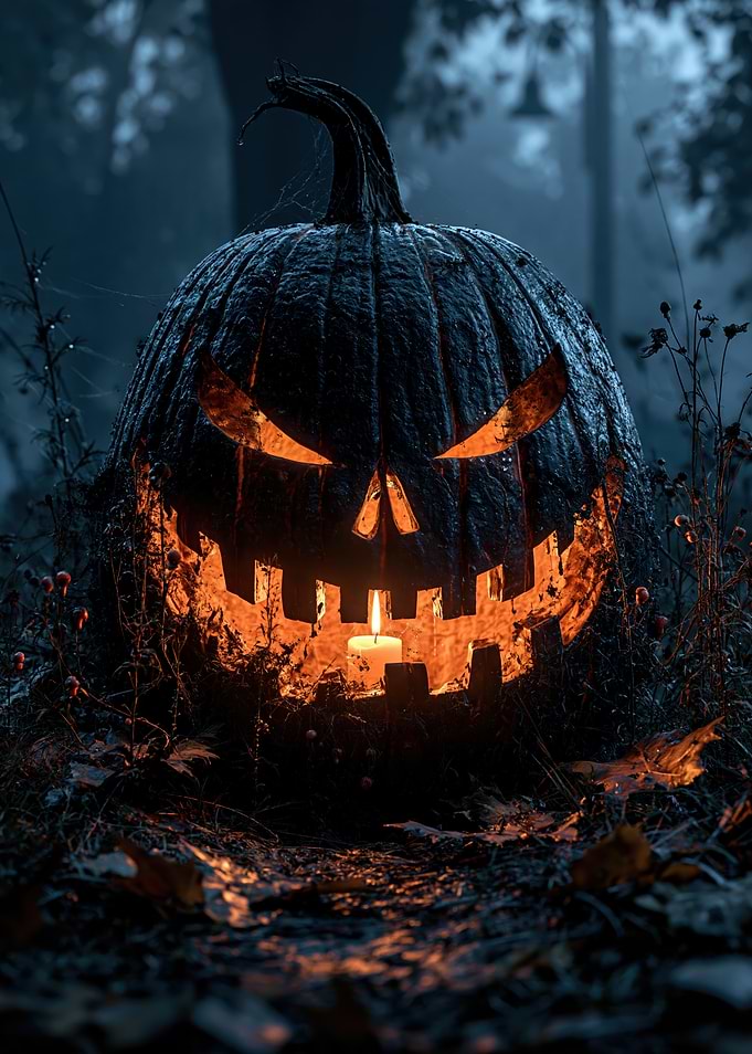 Spooky Glowing Jack-o'-lantern in Forest