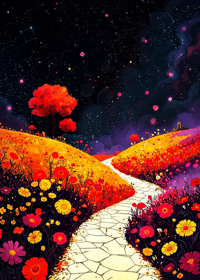 Cosmic Flower Path Magical Art