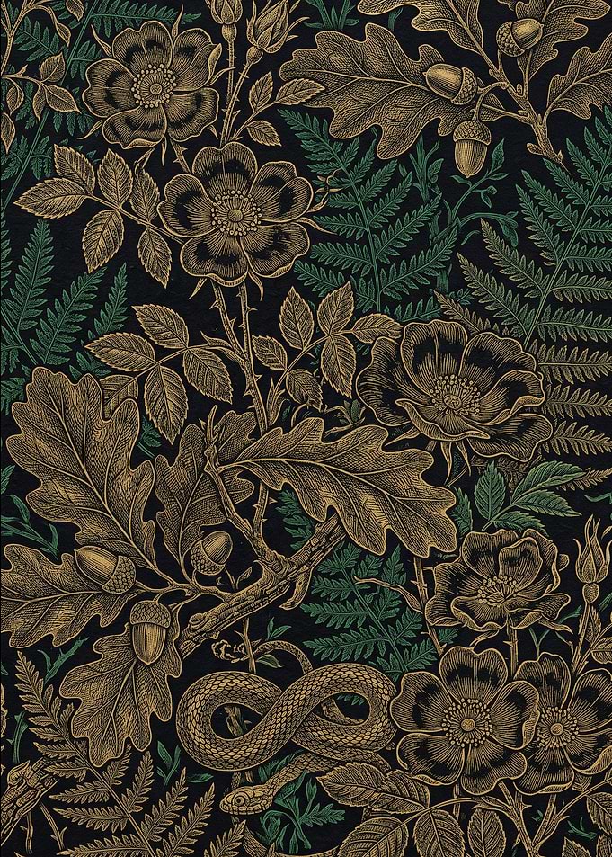 Botanical Snake and Floral Pattern