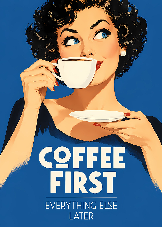 Coffee First Retro Poster