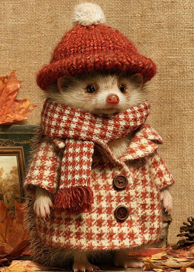 Adorable Hedgehog in Autumn Outfit