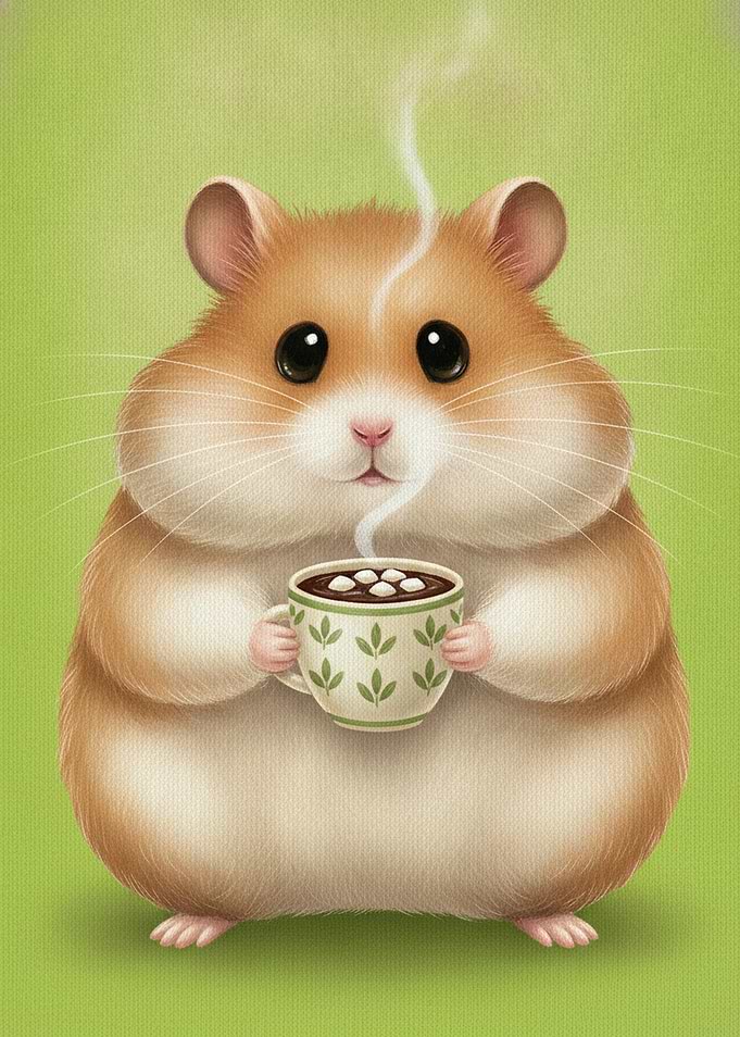 Cute Hamster Holding Hot Cocoa
