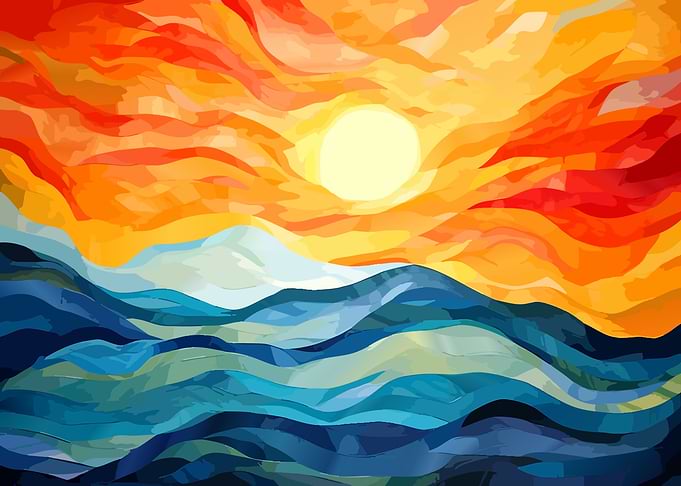 Abstract Sunset Over Ocean Waves