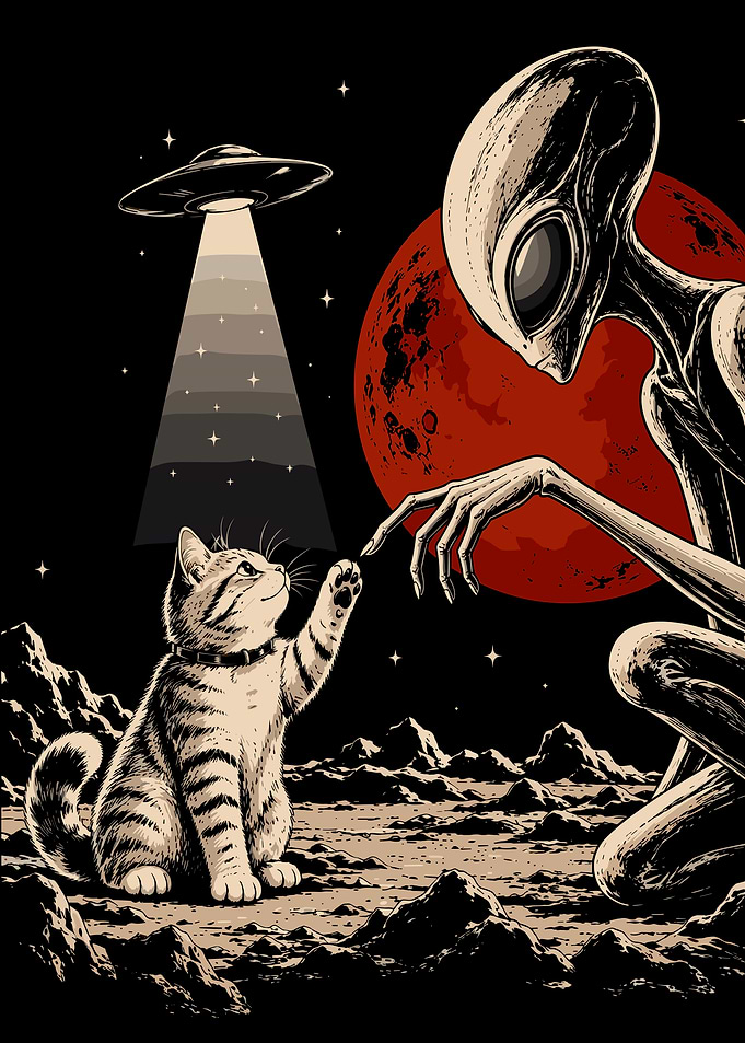 Cat and Alien Lunar Encounter
