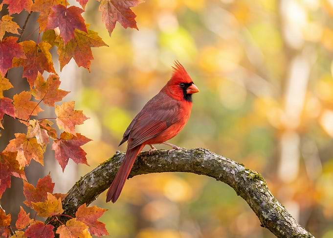 Northern Cardinal in Autumn Foliage
