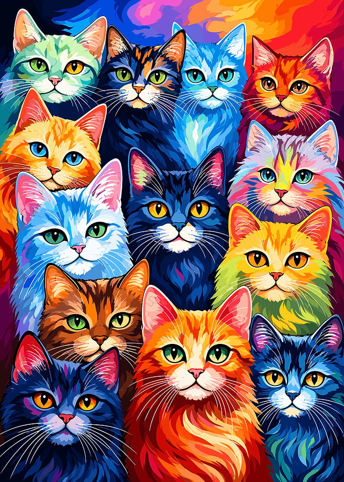 Vibrant Colorful Cats Portrait