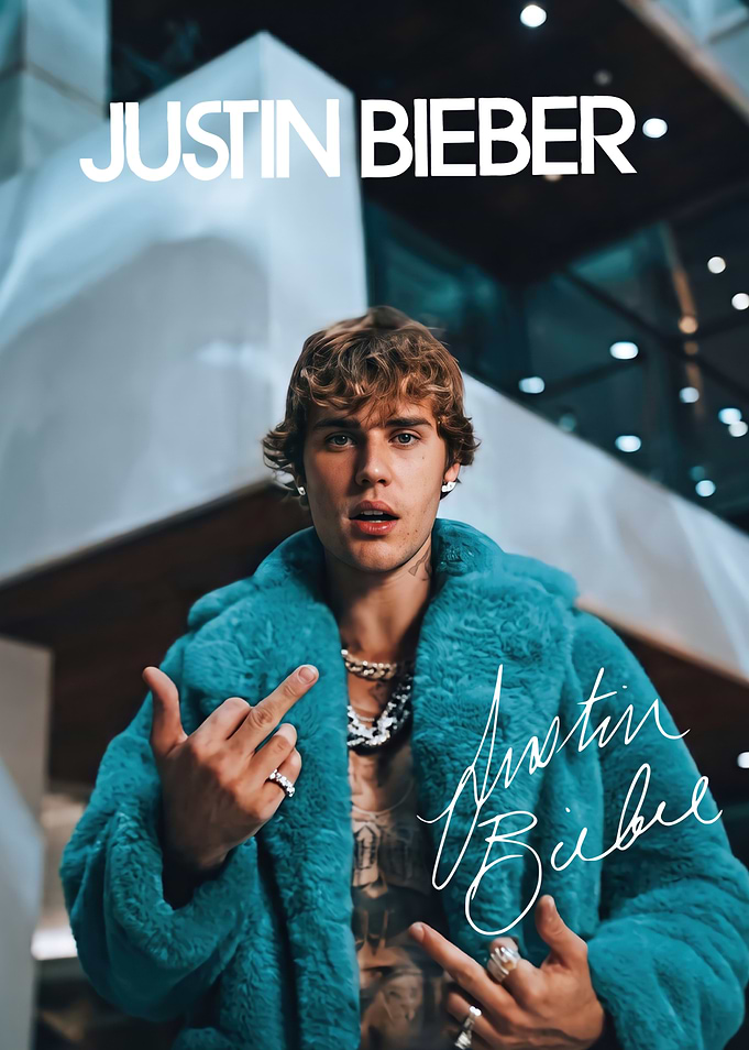 Justin Bieber in Teal Fur Coat