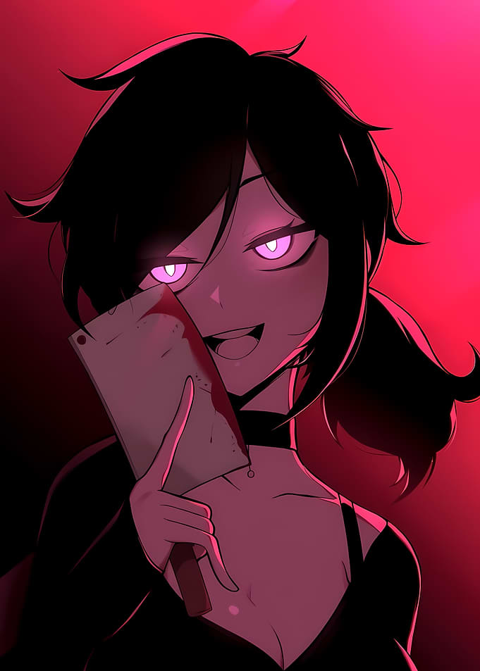 Anime Girl with Bloody Cleaver
