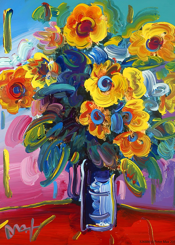 Peter Max Vibrant Floral Bouquet Painting