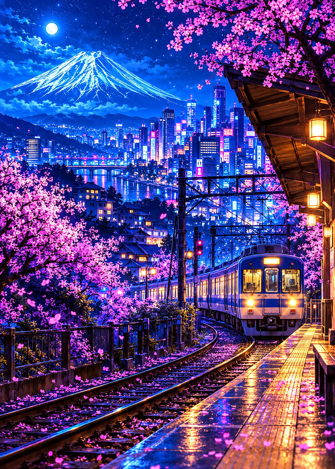 Night Train at Mount Fuji Station
