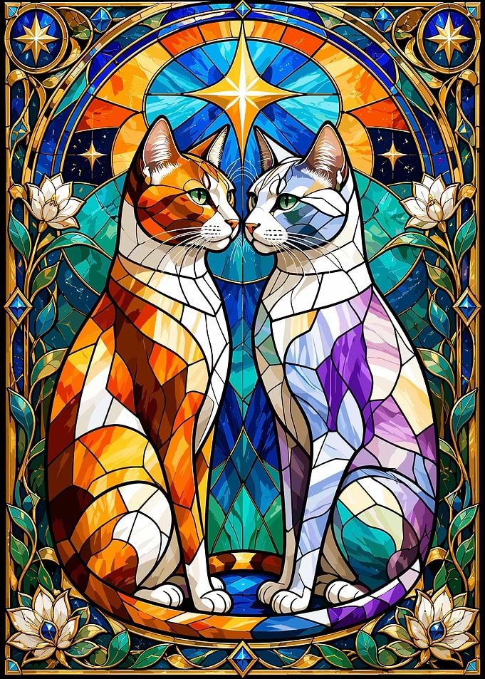 Stained Glass Cats Art