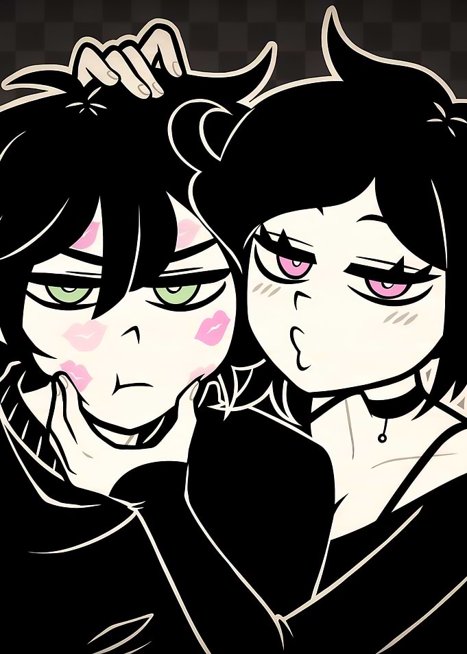 Goth Couple Kiss Marks Illustration