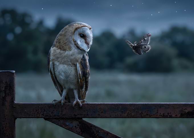 Barn Owl Watching a Moth