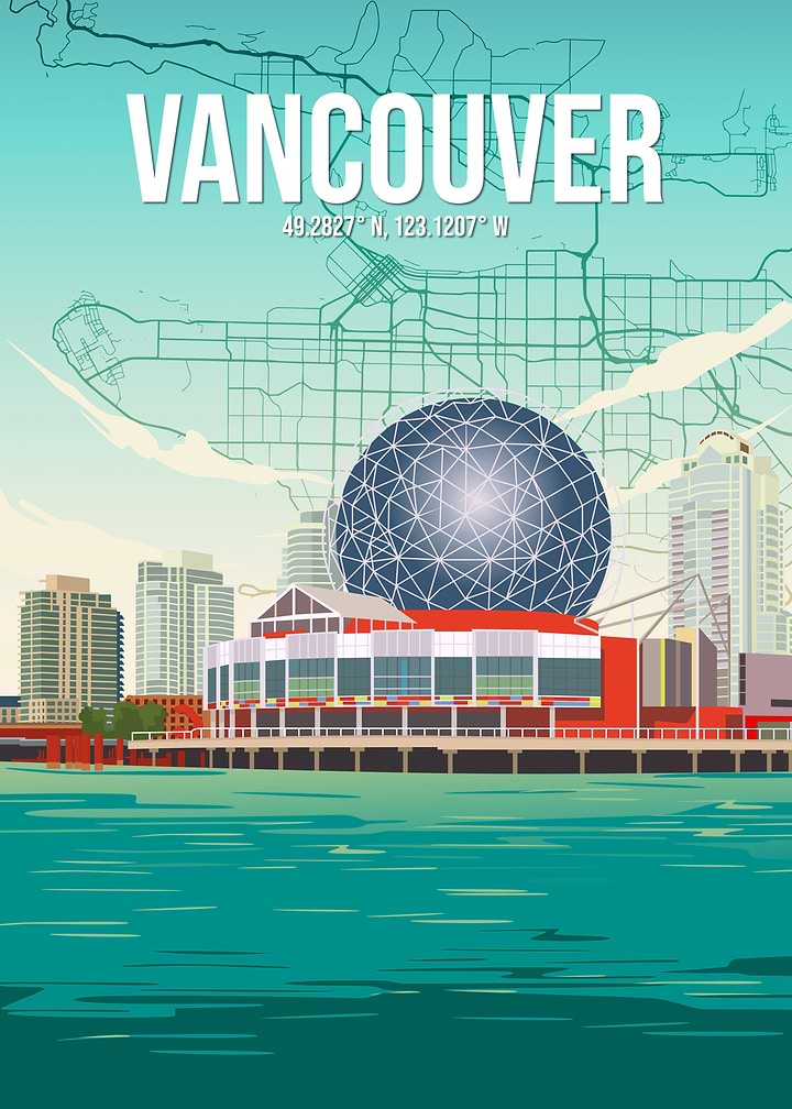 Vancouver City Map Skyline World Travel Poster