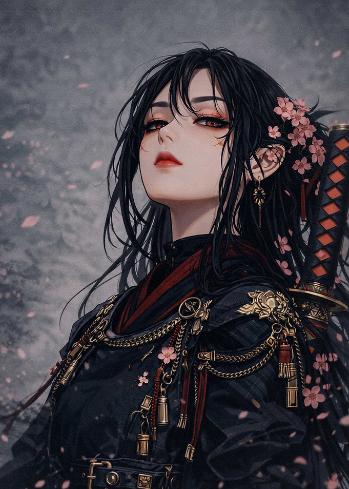 Elegant Samurai Warrior with Cherry Blossoms