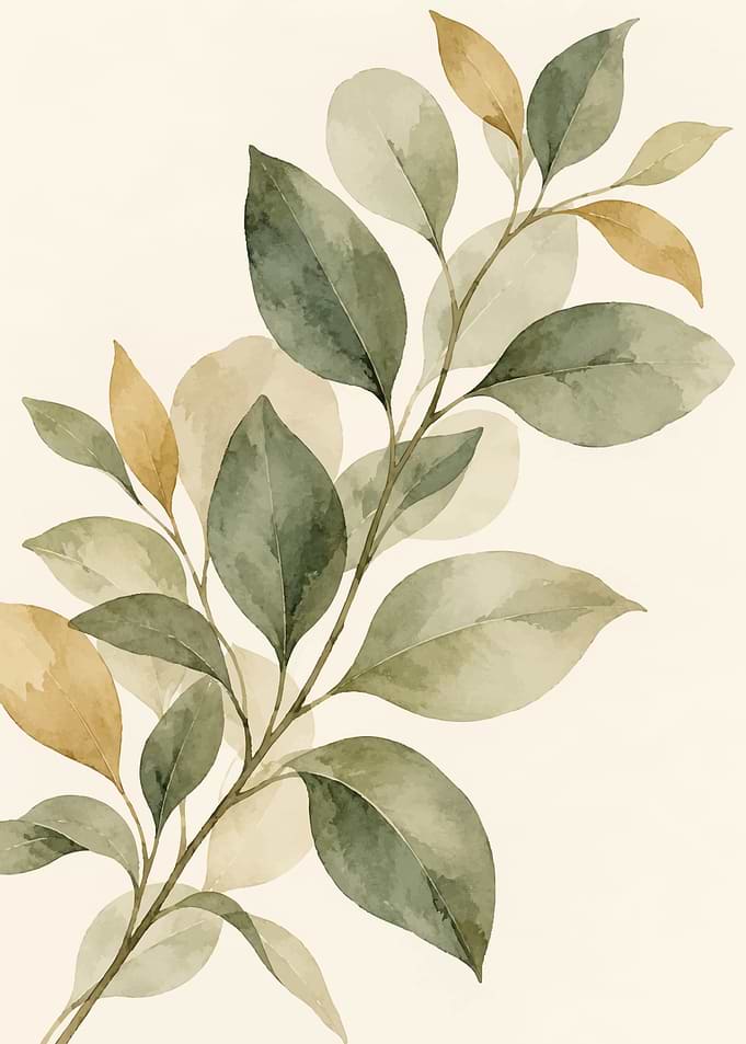 Watercolor Botanical Leaf Branch Illustration