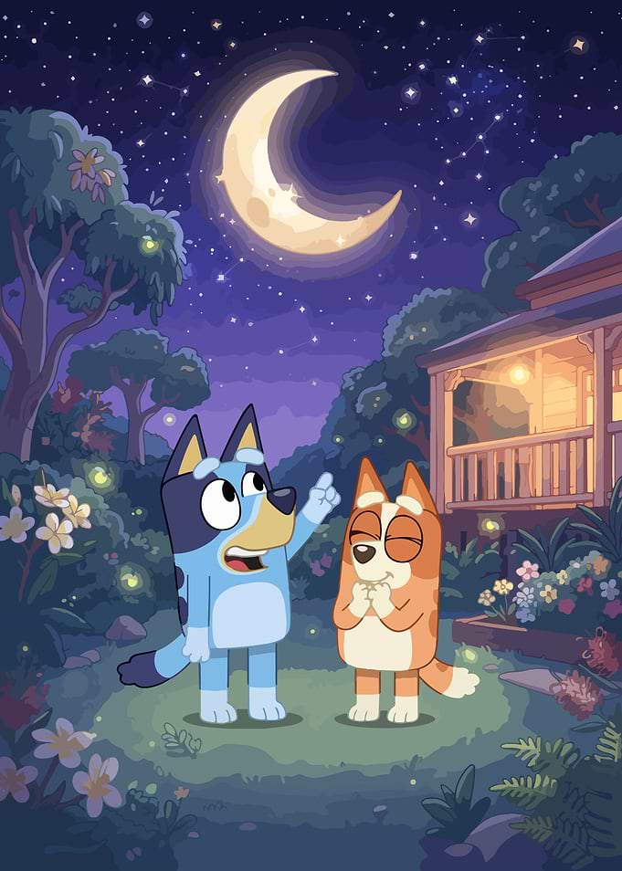 Bluey and Bingo Under the Moon