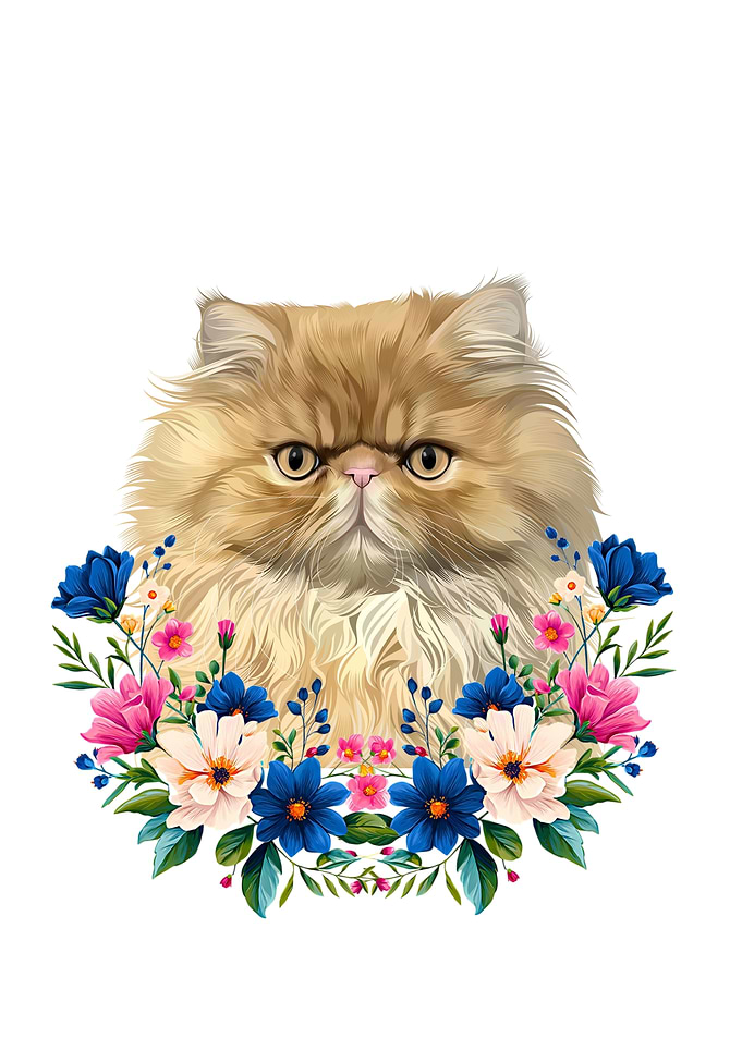 Persian Cat with Floral Wreath