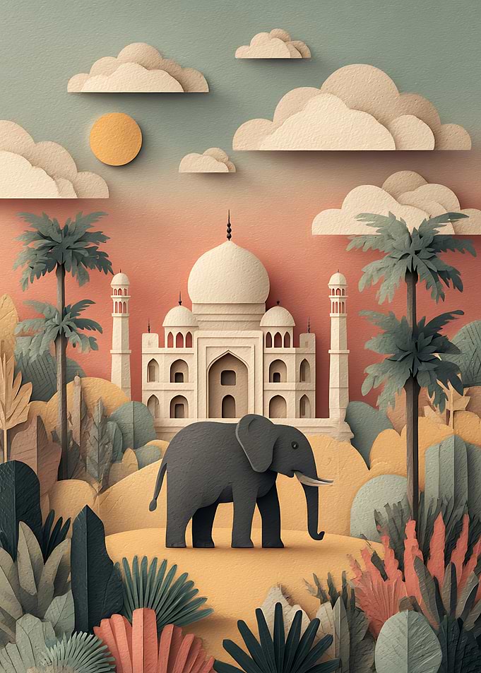 Papercraft Taj Mahal and Elephant Scene