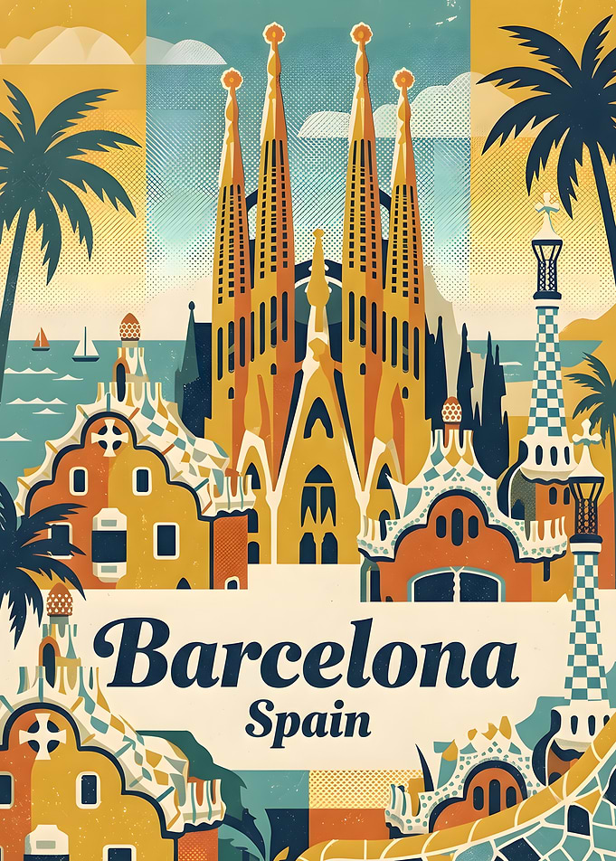 Vintage Barcelona Travel Poster