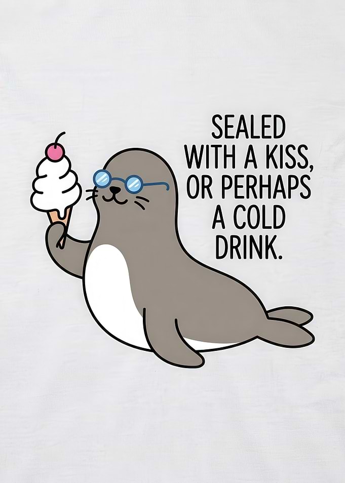 Cute Seal with Ice Cream Illustration