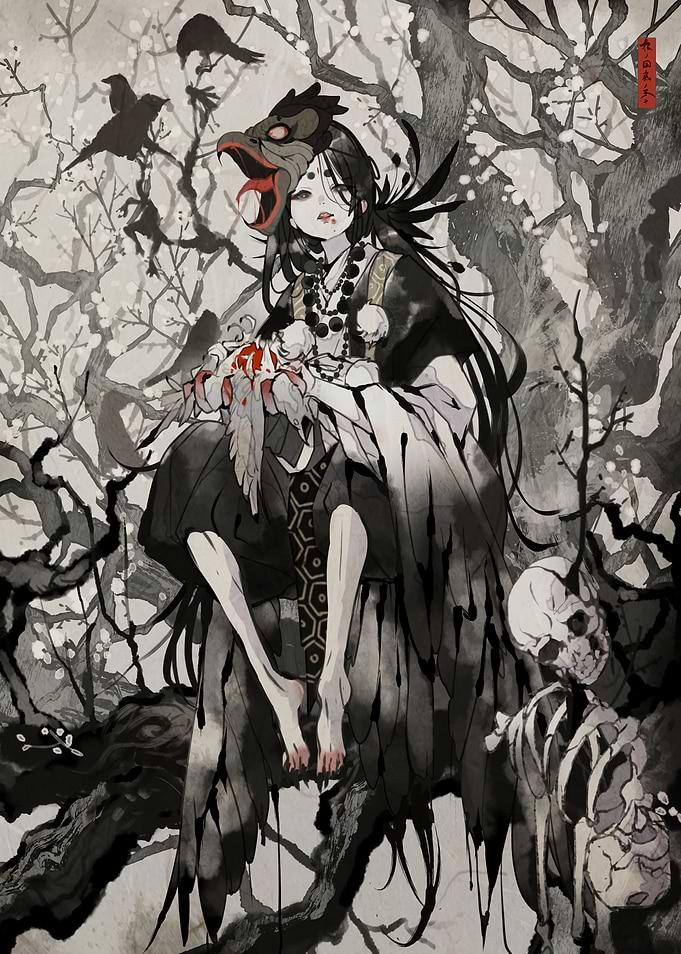 Dark Fantasy Tengu Spirit Illustration