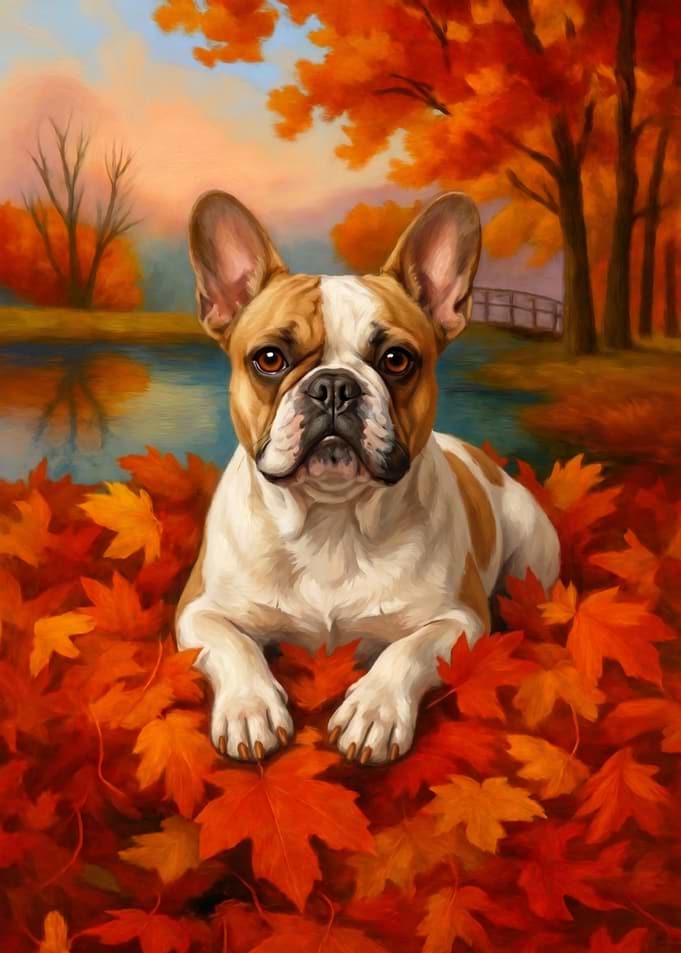 French Bulldog in Autumn Leaves