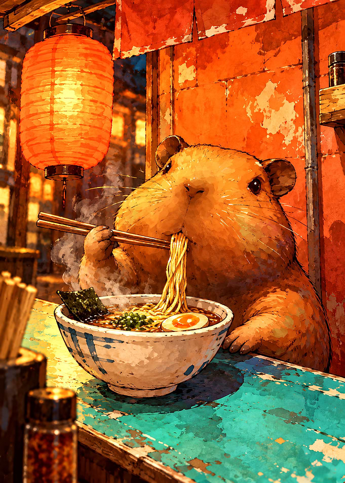 Hamster Eating Ramen at Stall