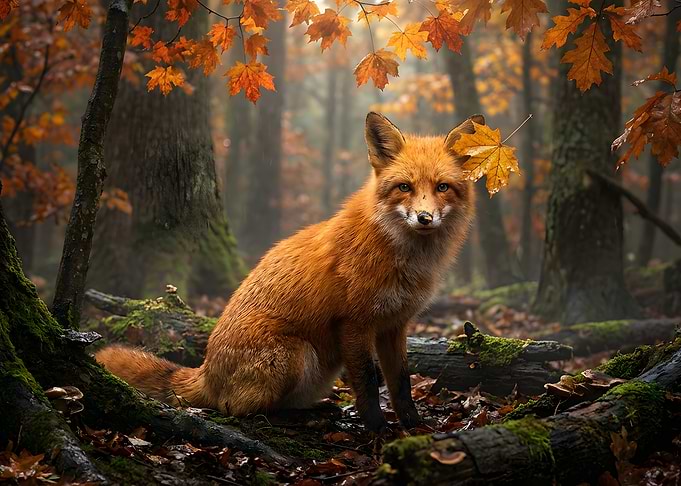 Red Fox in Autumn Forest