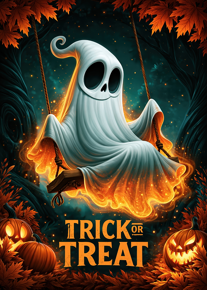 Cute Ghost on Swing Halloween Poster