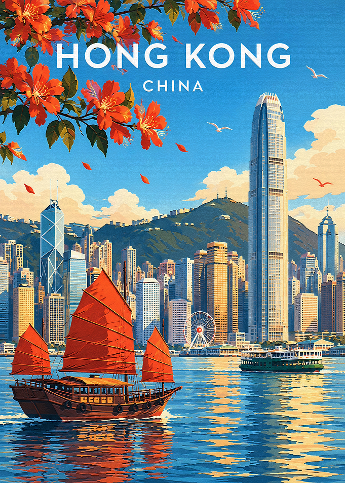 Vintage Style Hong Kong Travel Poster